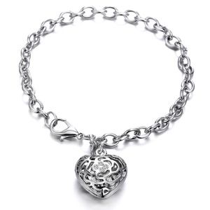 Filigree Puffy Heart Charm Bracelet with Swarovski Crystal